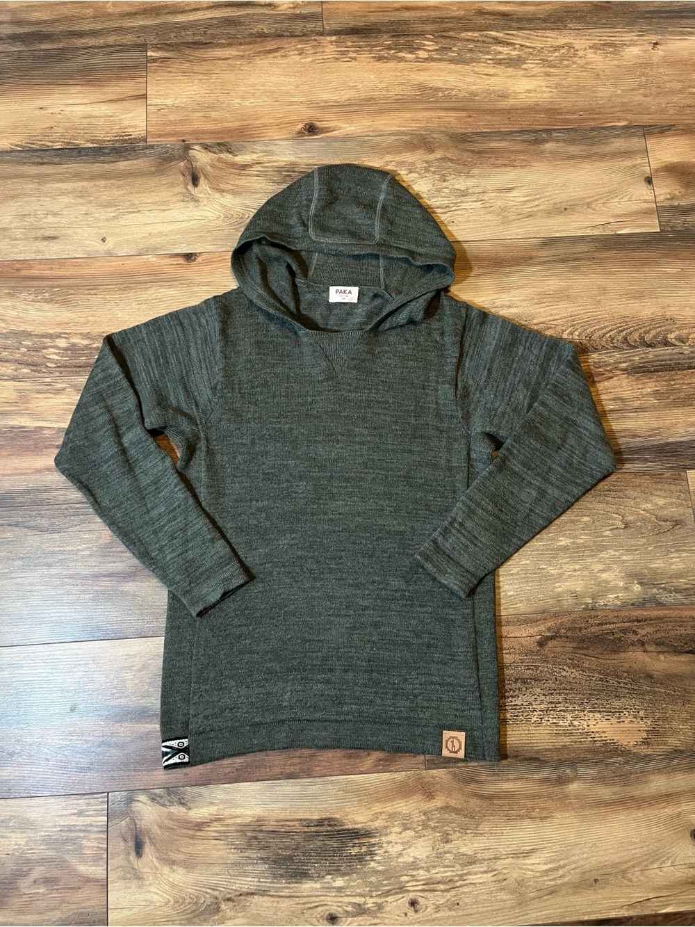 PAKA Alpaca The Hoodie Handmade Olive Green Hooded Boho Sustainable Outdoor XXS